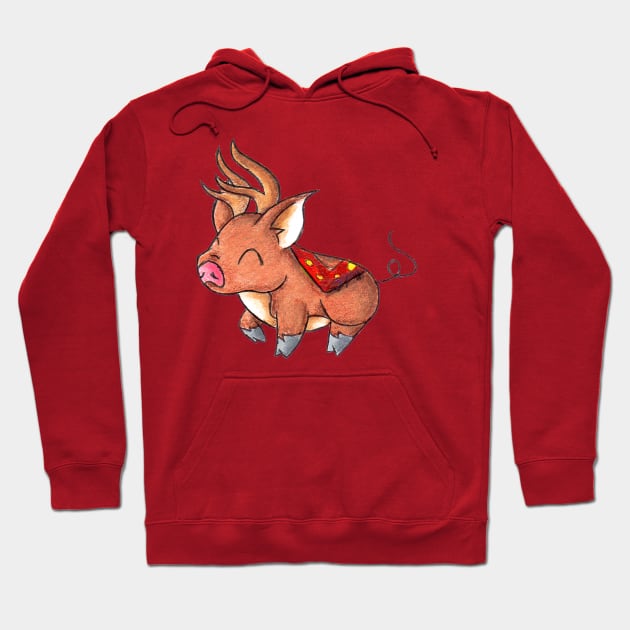 Reindeer Piggy Hoodie by KristenOKeefeArt